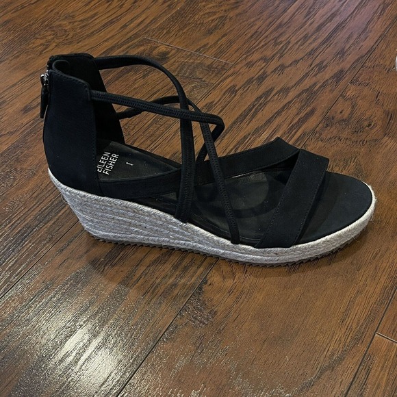 Eileen Fisher Wanda Tumbled Nubuck Espadrille Sandals in Black Size 9 - Picture 12 of 12